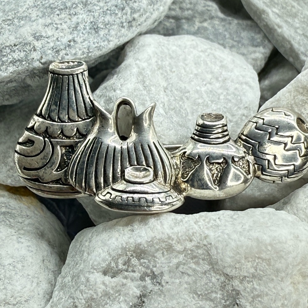 Vintage Sterling Silver 925 Native American Pottery Brooch Southwestern 2” 13g - Picture 7 of 11